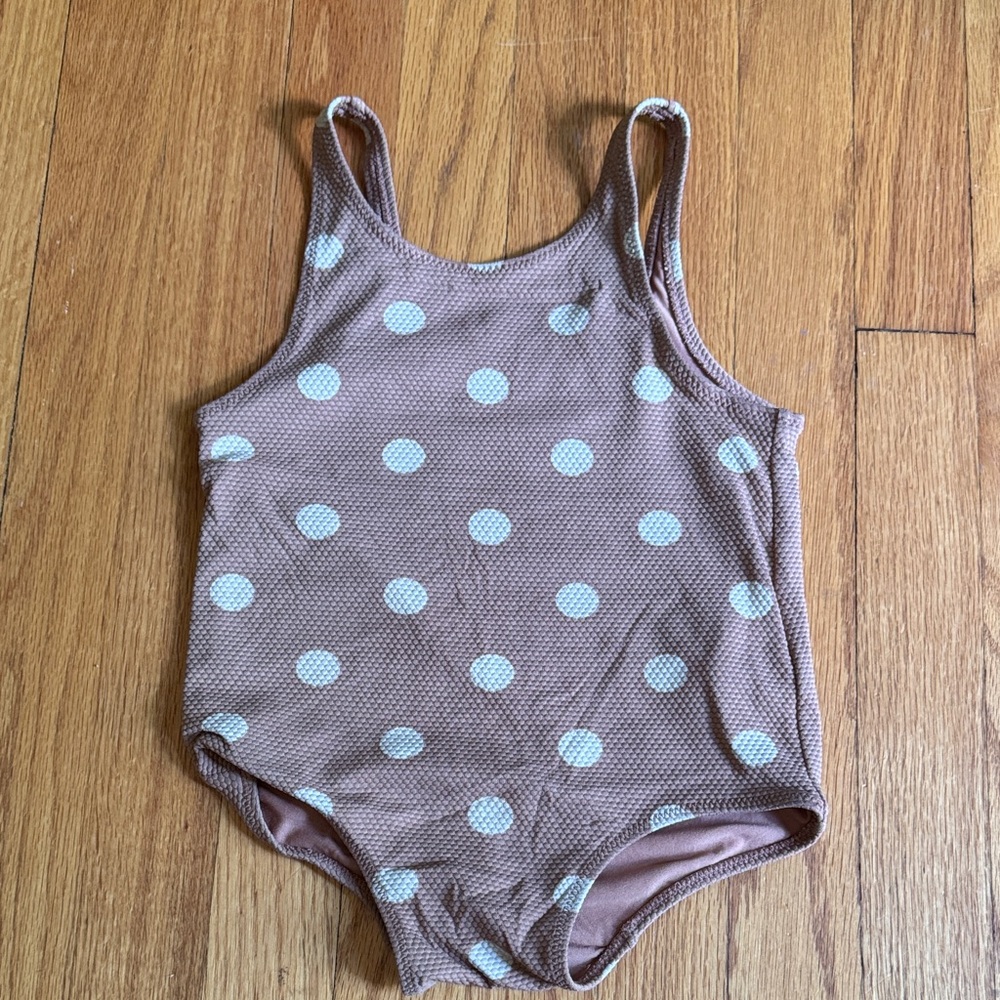 H&M Toddler Girls Pink and White Textured Polka Dot Swimsuit 3-4T EUC